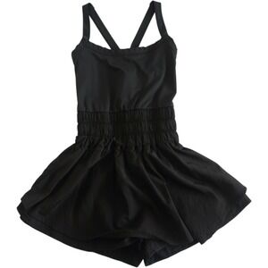 Black Sleeveless Cross Back Smocked Waist Athletic Romper Small